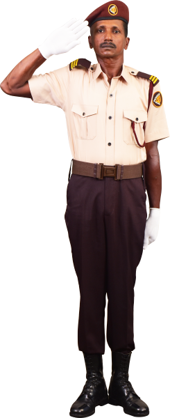 Pioneer Security Services officer in uniform saluting
